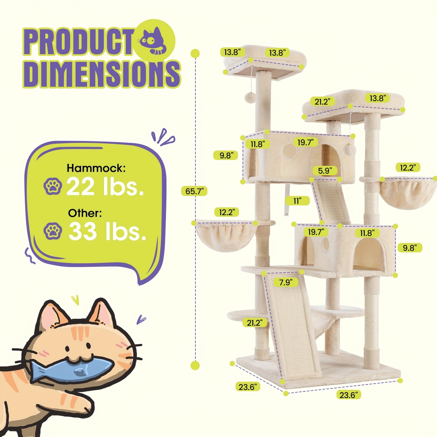 Multi-Level Cat Tree Tower for Indoor Cats – Space-Saving Modern Design with Plush Perches, Sisal Scratching Posts & Play Platforms