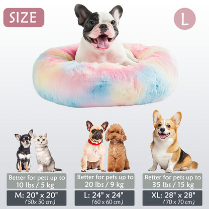 Calming Dog & Cat Bed, Donut Cuddler Warming Cozy Soft Round Bed, Fluffy Faux Fur Plush Cushion Bed For Small Medium And Large Dogs And Cats (16"/20"/24"/28"/31"/39") Christmas Gift