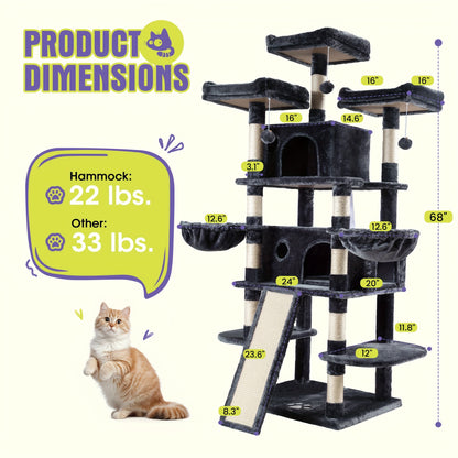 Multi-Level Cat Tree Tower for Indoor Cats – Space-Saving Modern Design with Plush Perches, Sisal Scratching Posts & Play Platforms