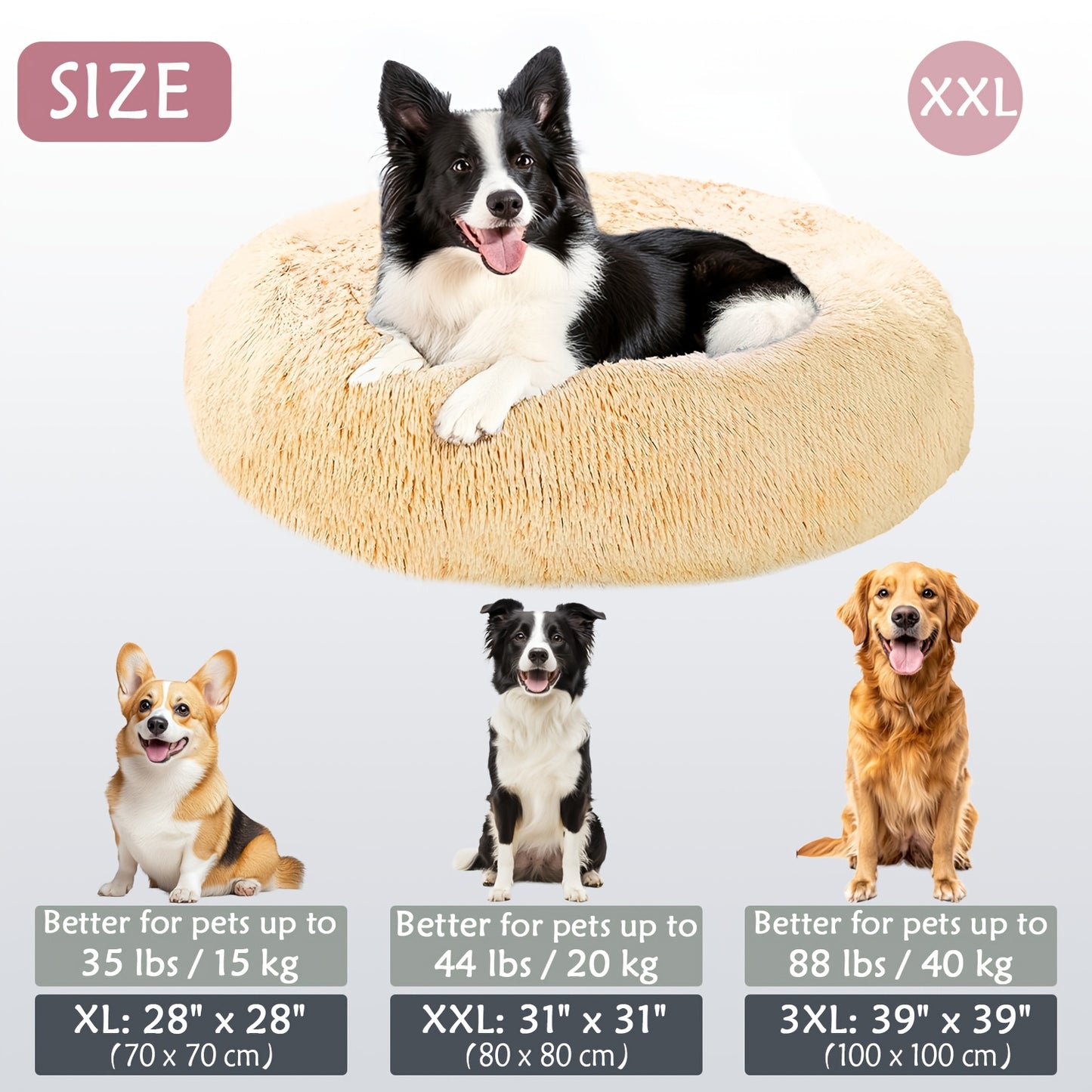 Calming Dog & Cat Bed, Donut Cuddler Warming Cozy Soft Round Bed, Fluffy Faux Fur Plush Cushion Bed For Small Medium And Large Dogs And Cats (16"/20"/24"/28"/31"/39") Christmas Gift