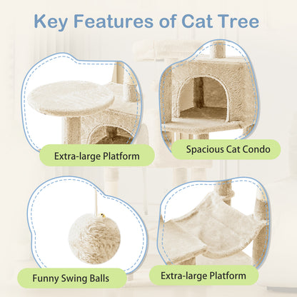 44/54 Inch Indoor Cat Tree, Cat Tower - Multi-Level Cat Condo Cat Furniture with Scratching Post, Hammock, Cave, Anti-Tilt Stable House Condo Pet Playhouse, Easy to Assemble, Perfect Gift for Indoor Kittens And Cats, Pet Home