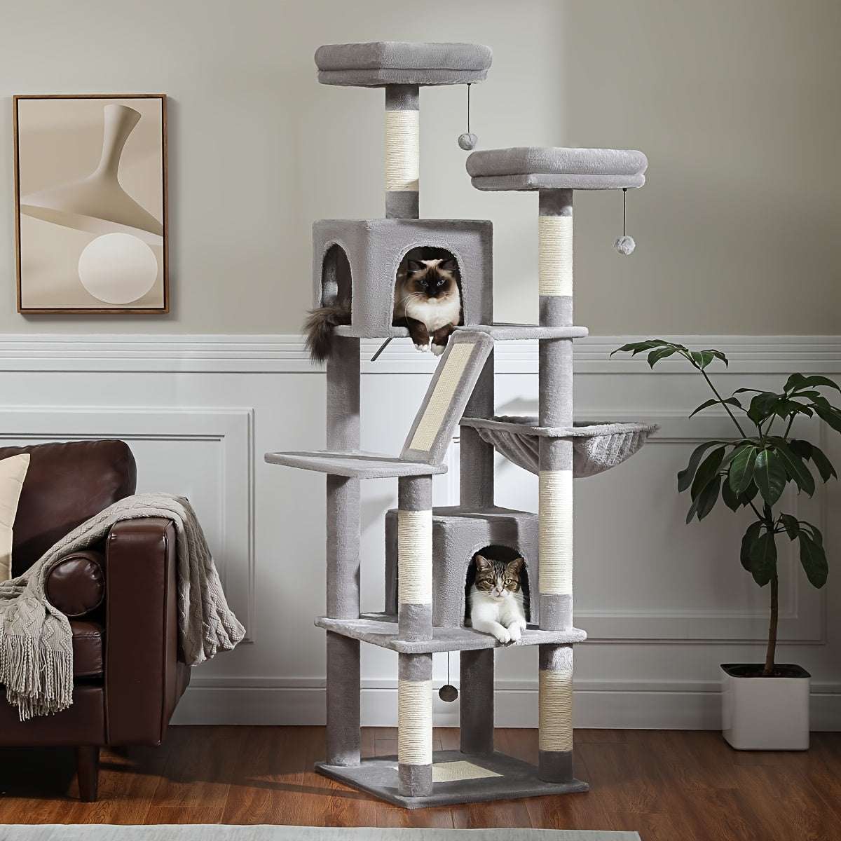 Tall Cat Tree 70.9"/ 45.7" Cat Tower - Multi-Level Activity Center For Indoor Cats With Metal Frame, Large Hammock, Dual Condo Houses, And Scratching Posts, Christmas Gift For Indoor Kittens & Cats