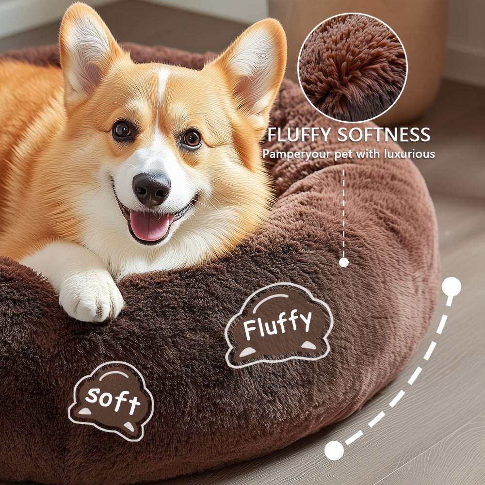 Calming Dog & Cat Bed, Donut Cuddler Warming Cozy Soft Round Bed, Fluffy Faux Fur Plush Cushion Bed For Small Medium And Large Dogs And Cats (16"/20"/24"/28"/31"/39") Christmas Gift
