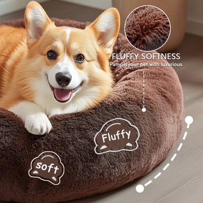 Calming Dog & Cat Bed, Donut Cuddler Warming Cozy Soft Round Bed, Fluffy Faux Fur Plush Cushion Bed For Small Medium And Large Dogs And Cats (16"/20"/24"/28"/31"/39") Christmas Gift