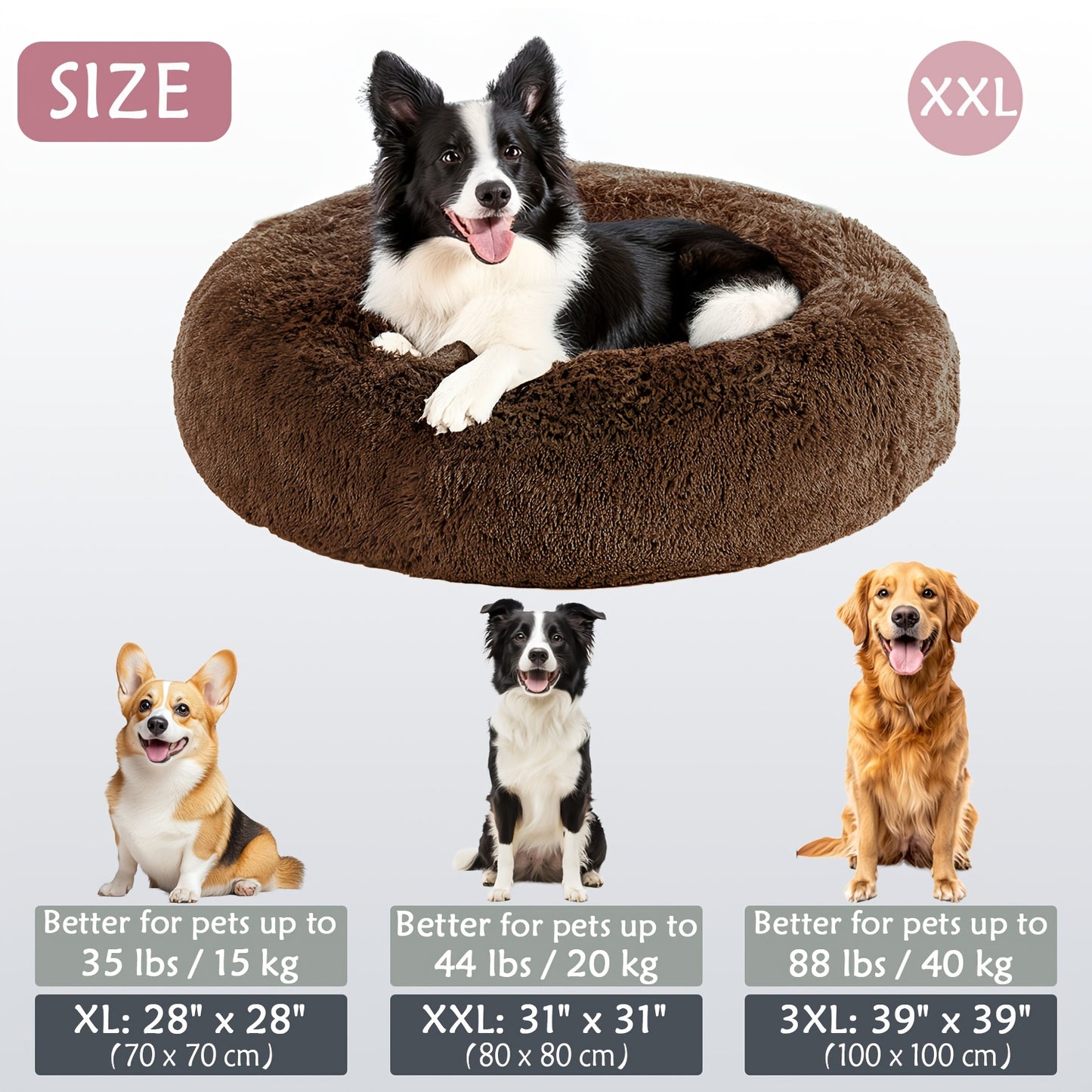 Calming Dog & Cat Bed, Donut Cuddler Warming Cozy Soft Round Bed, Fluffy Faux Fur Plush Cushion Bed For Small Medium And Large Dogs And Cats (16"/20"/24"/28"/31"/39") Christmas Gift