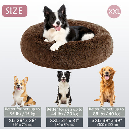 Calming Dog & Cat Bed, Donut Cuddler Warming Cozy Soft Round Bed, Fluffy Faux Fur Plush Cushion Bed For Small Medium And Large Dogs And Cats (16"/20"/24"/28"/31"/39") Christmas Gift