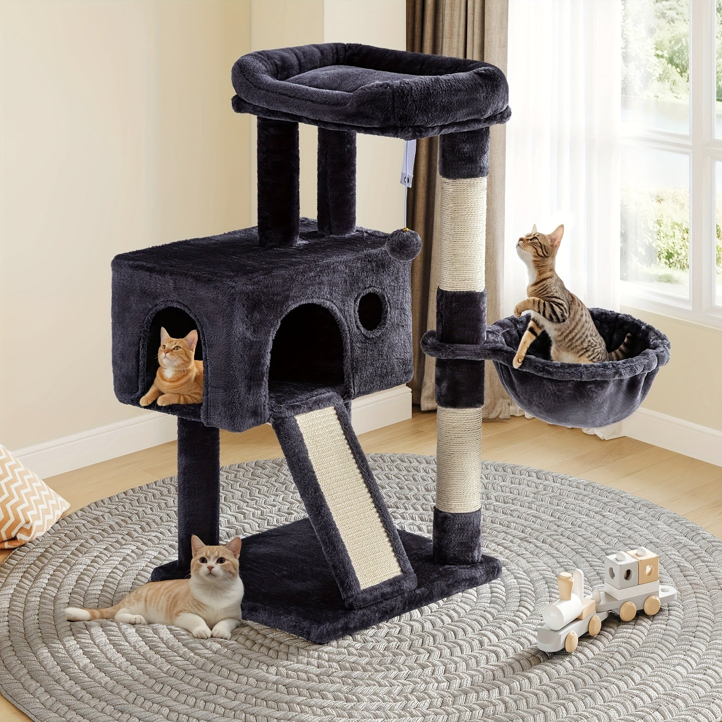 Multi-Level Cat Tree Tower for Indoor Cats – Space-Saving Modern Design with Plush Perches, Sisal Scratching Posts & Play Platforms
