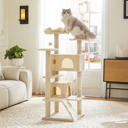 44/54 Inch Indoor Cat Tree, Cat Tower - Multi-Level Cat Condo Cat Furniture with Scratching Post, Hammock, Cave, Anti-Tilt Stable House Condo Pet Playhouse, Easy to Assemble, Perfect Gift for Indoor Kittens And Cats, Pet Home