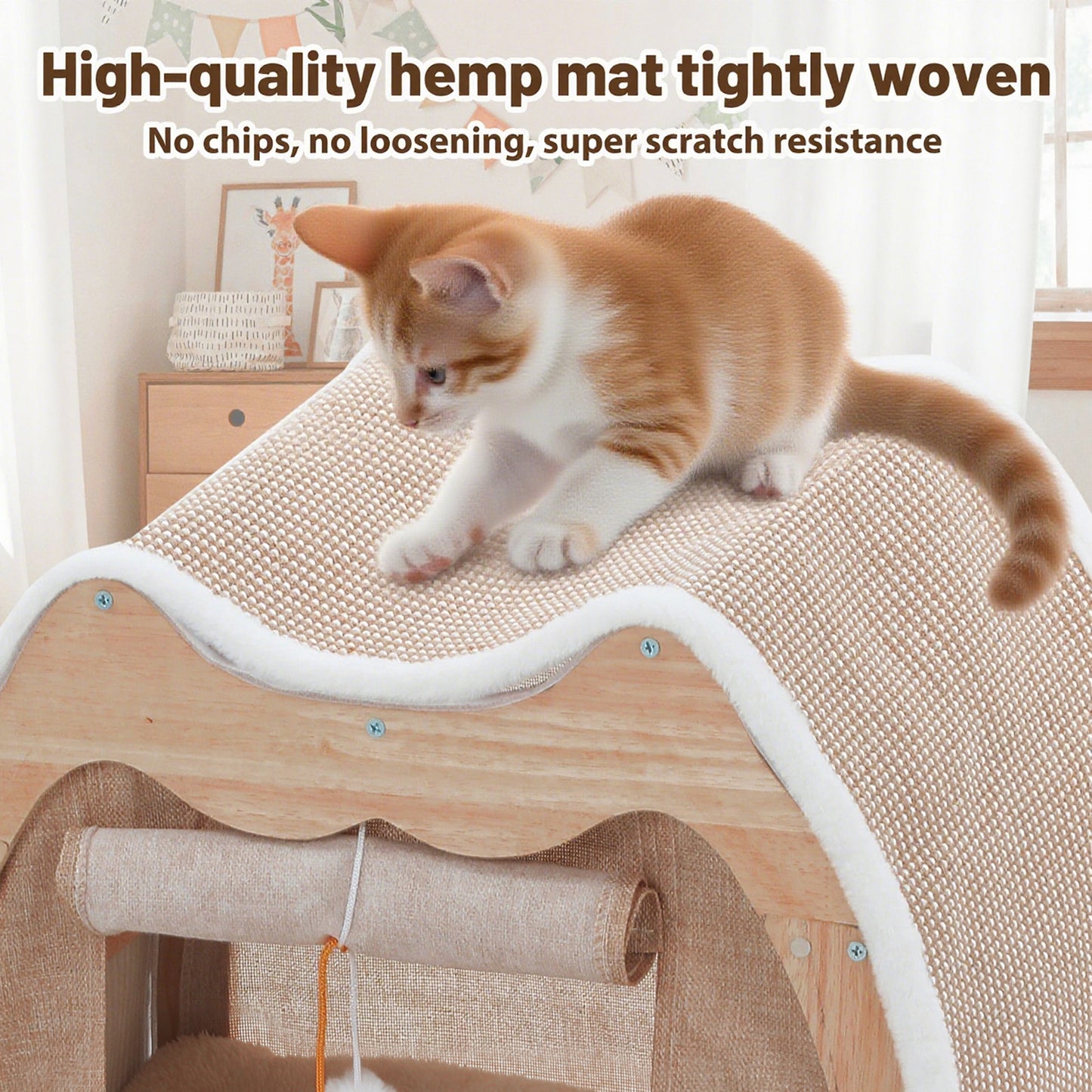 Upgraded Owl-shaped 4-Season Cat Tent Villa, Safe Semi-enclosed Shell Nest, Wear-resistant Sisal Scratching Board, Thick Warm Sleeping Bag, Spacious Multi-function Cat House