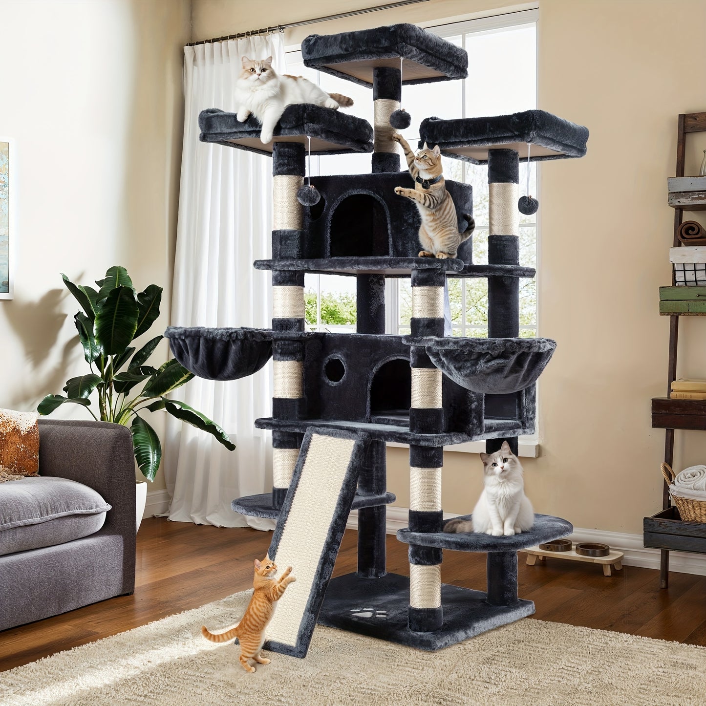 Multi-Level Cat Tree Tower for Indoor Cats – Space-Saving Modern Design with Plush Perches, Sisal Scratching Posts & Play Platforms