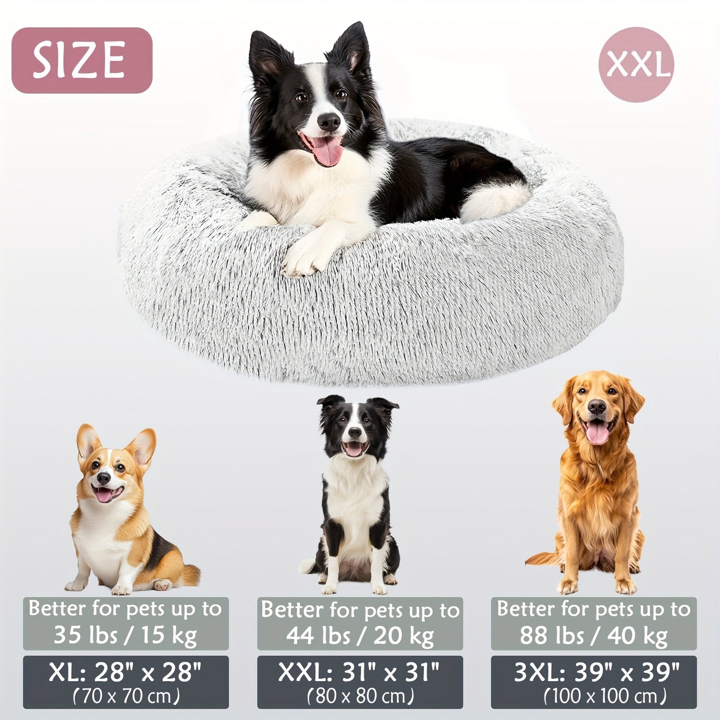 Calming Dog & Cat Bed, Donut Cuddler Warming Cozy Soft Round Bed, Fluffy Faux Fur Plush Cushion Bed For Small Medium And Large Dogs And Cats (16"/20"/24"/28"/31"/39") Christmas Gift