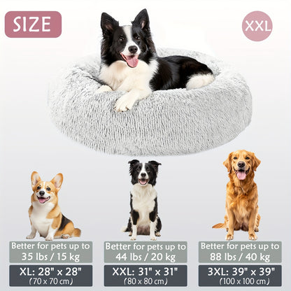 Calming Dog & Cat Bed, Donut Cuddler Warming Cozy Soft Round Bed, Fluffy Faux Fur Plush Cushion Bed For Small Medium And Large Dogs And Cats (16"/20"/24"/28"/31"/39") Christmas Gift